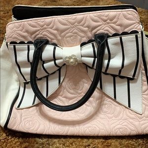 Betsey Johnson Blush & Striped Bow Purse
